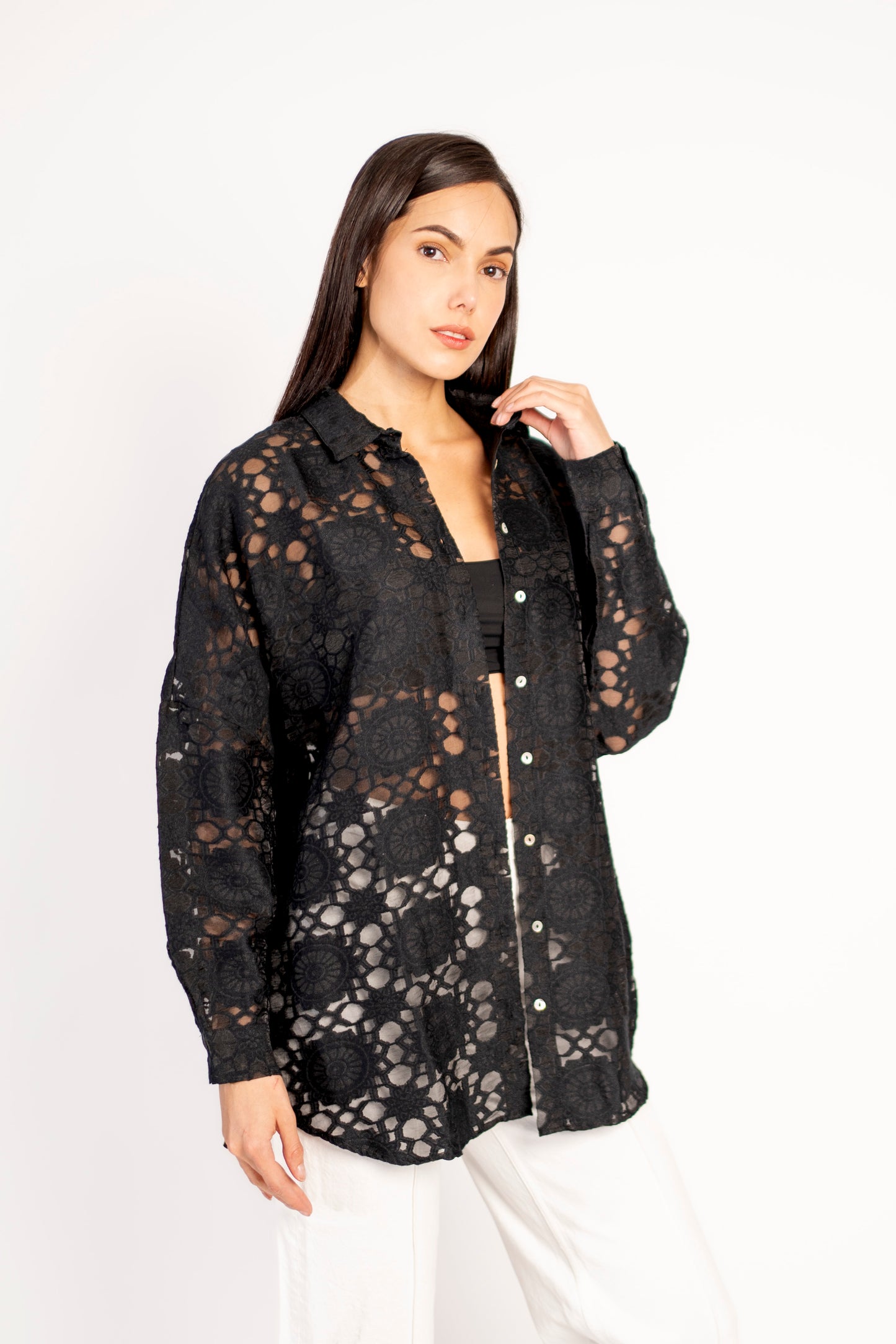 Camisa Negra Con Transparencias