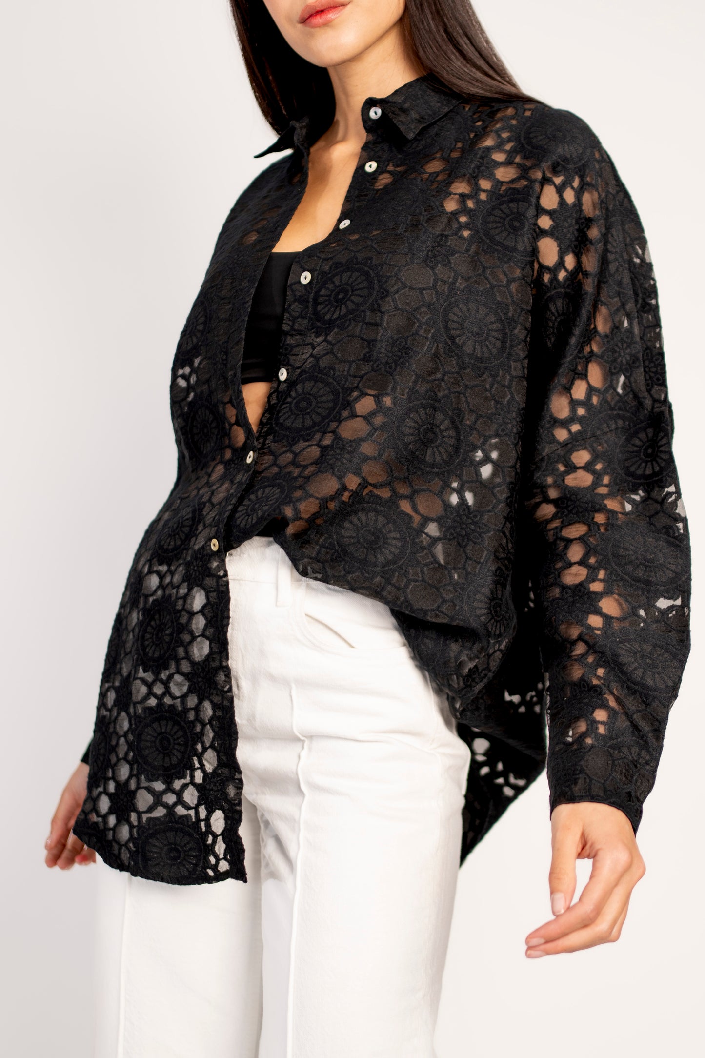 Camisa Negra Con Transparencias