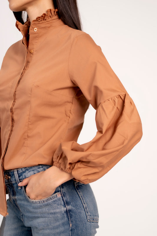 Camisa Marron Manga Ancha